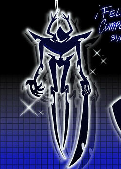 A digital illustration of the Roaring Knight from Deltarune, looming over and spreading their hand towards the viewer. They're also holding their sword with their other hand as a gust of white smoke comes out of their visor.